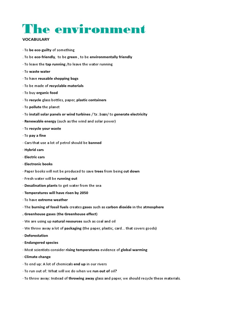 Environmental Vocabulary and Issues | PDF | Natural Environment ...