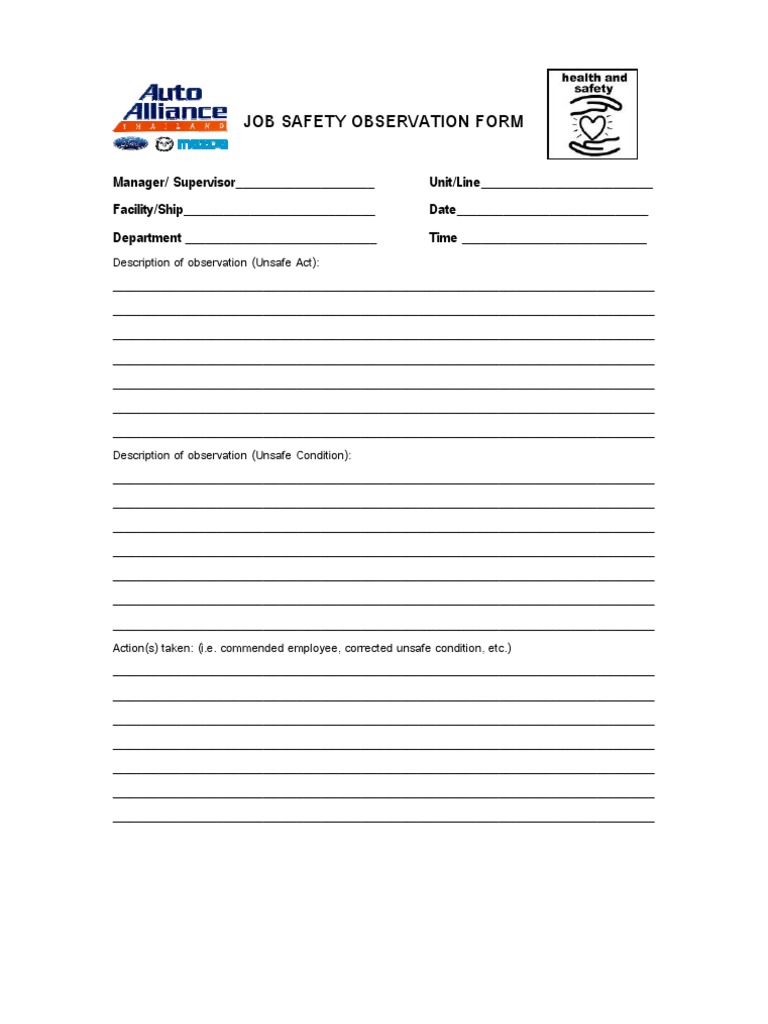 Job Safety Observer FormAAT Personal Protective Equipment Safety