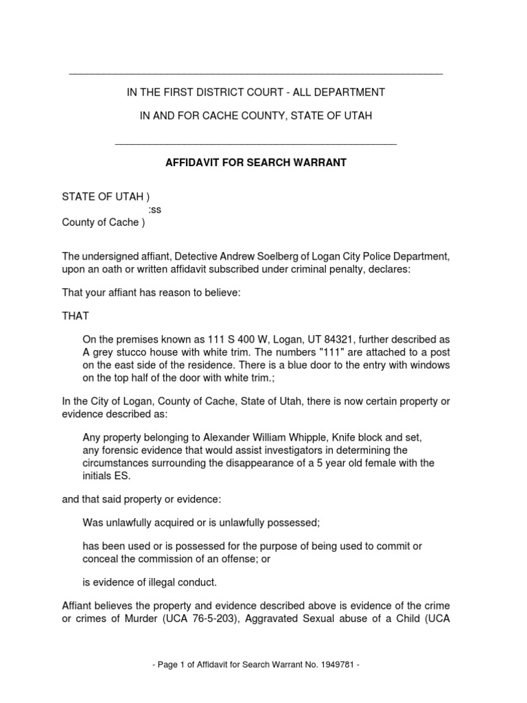 Logan Search Warrant for Missing Child | PDF | Search Warrant | Affidavit