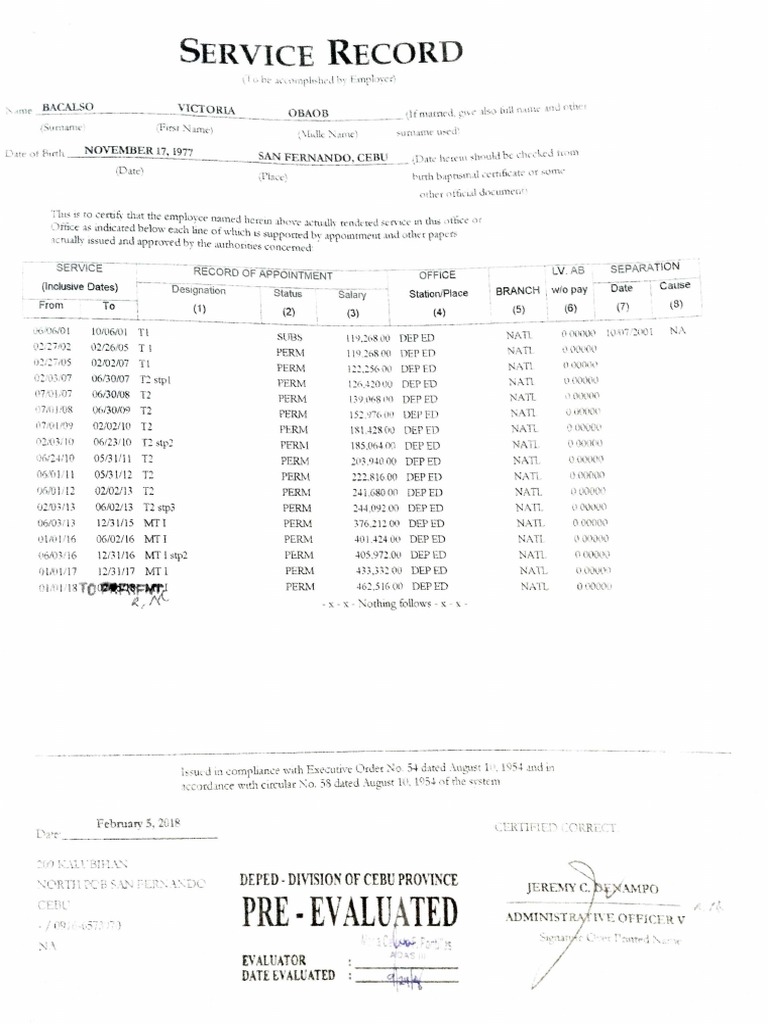 Service Record Document 1977 | PDF