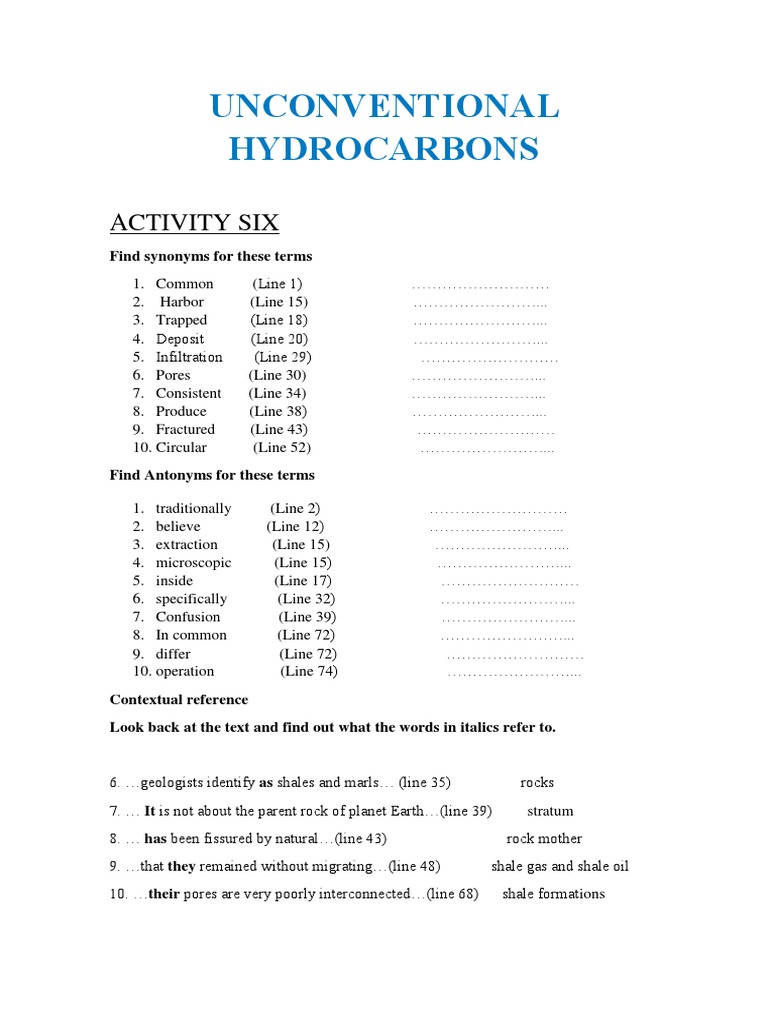 Activity Six Synonyms PDF Fuels Oils