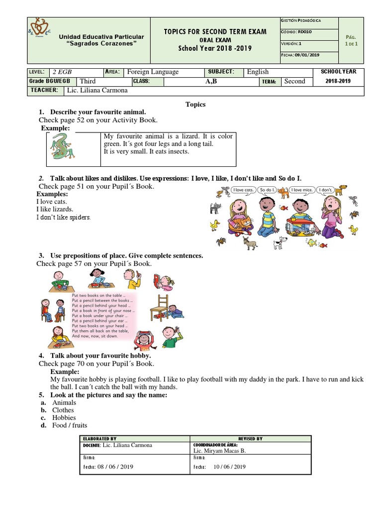 Second Term English Exam Topics EGB | PDF | Languages | Language Arts ...