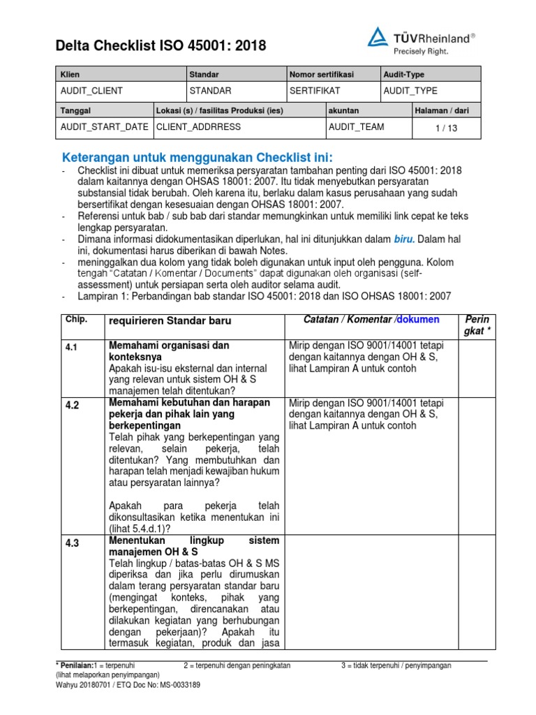 D 45001 3 Delta Checklist ISO 45001 20180701 (003) .En Id