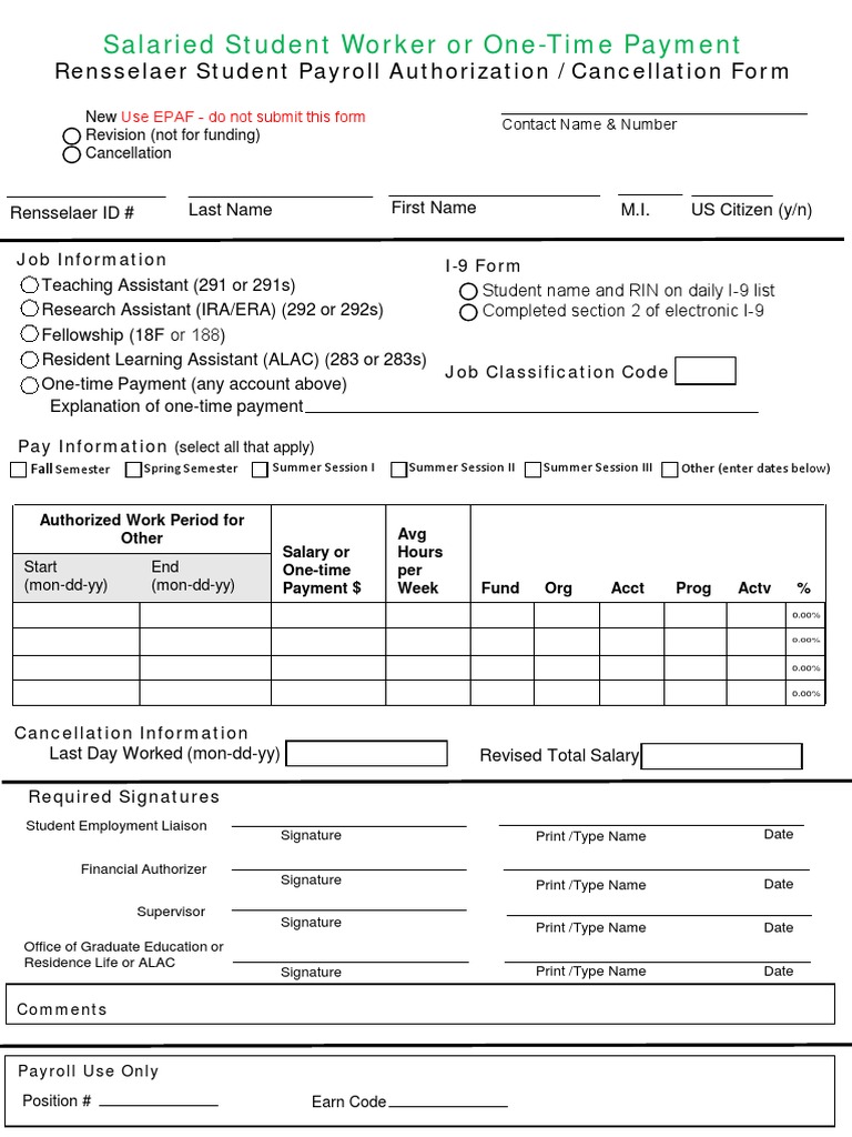 Rensselaer Student Payroll Form Guide | PDF | Academic Term | Employment