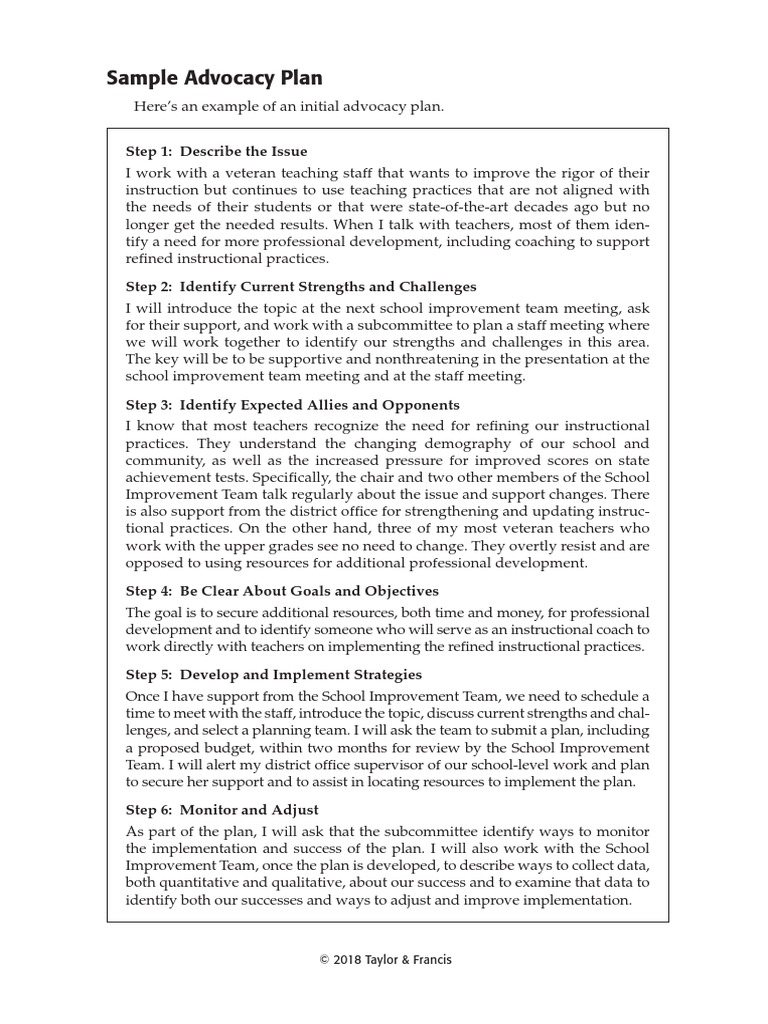 (D) Sample Advocacy Plan | Download Free PDF | Behavior Modification ...