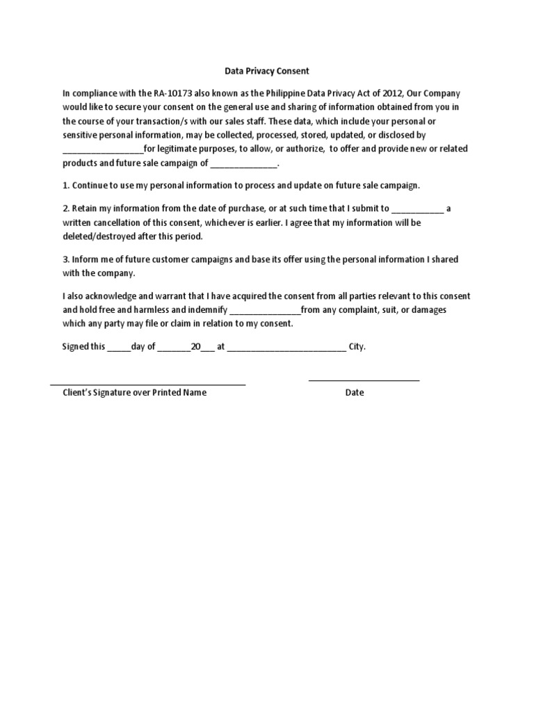 Data Privacy Waiver Sample Template PDF