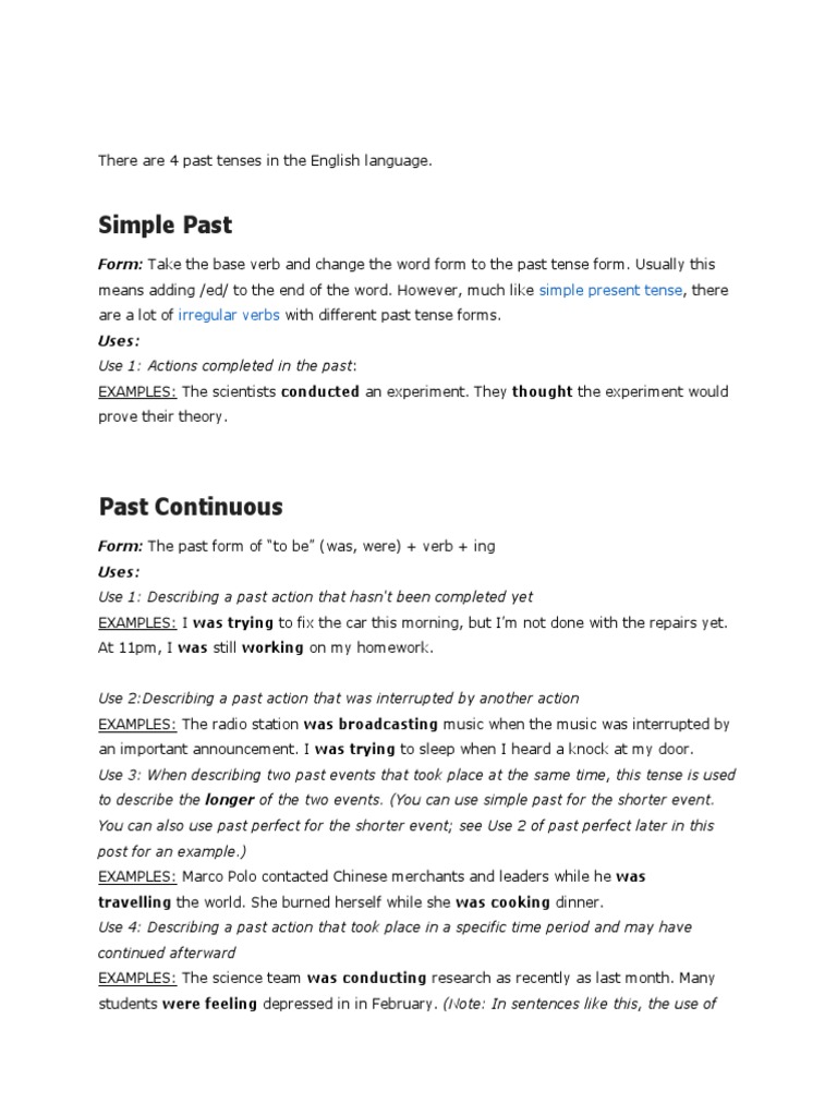 Past Tenses in English Grammar | PDF | Grammatical Tense | Perfect