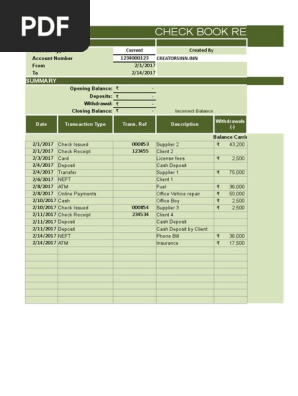 Checkbook Register