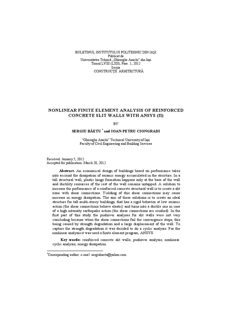 Nonlinear Finite Element Analysis of Reinforced Concrete Slit Walls ...