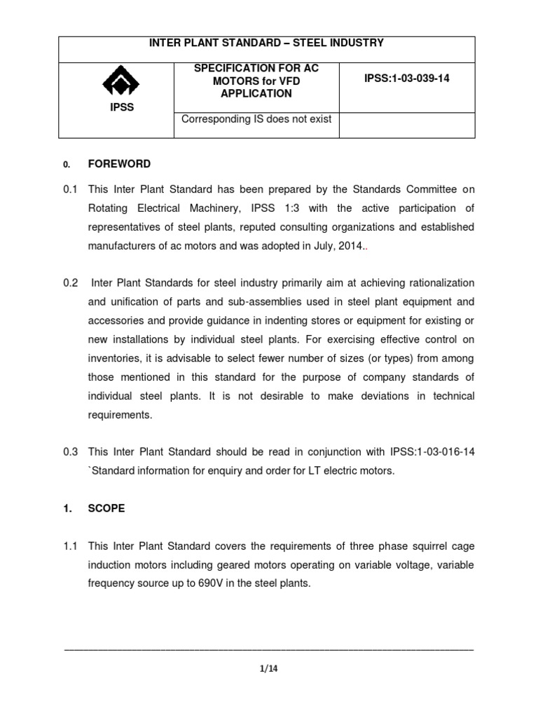 VFD MOTOR SPECIFICATIONS intelligence overview