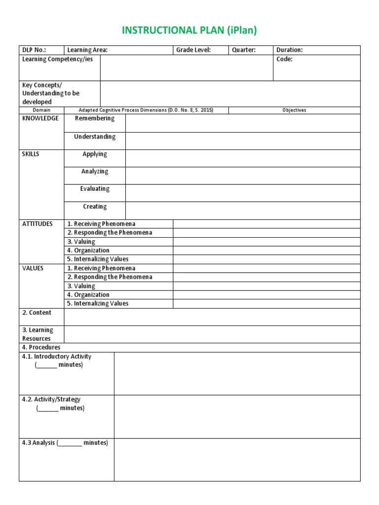 Instructional Plan Template Example | PDF | Learning | Behavior ...