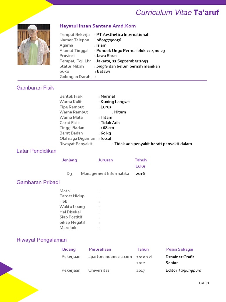 Contoh Cv Taaruf