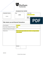 Examination Paper: Title: Islamic Law and Financial Transactions