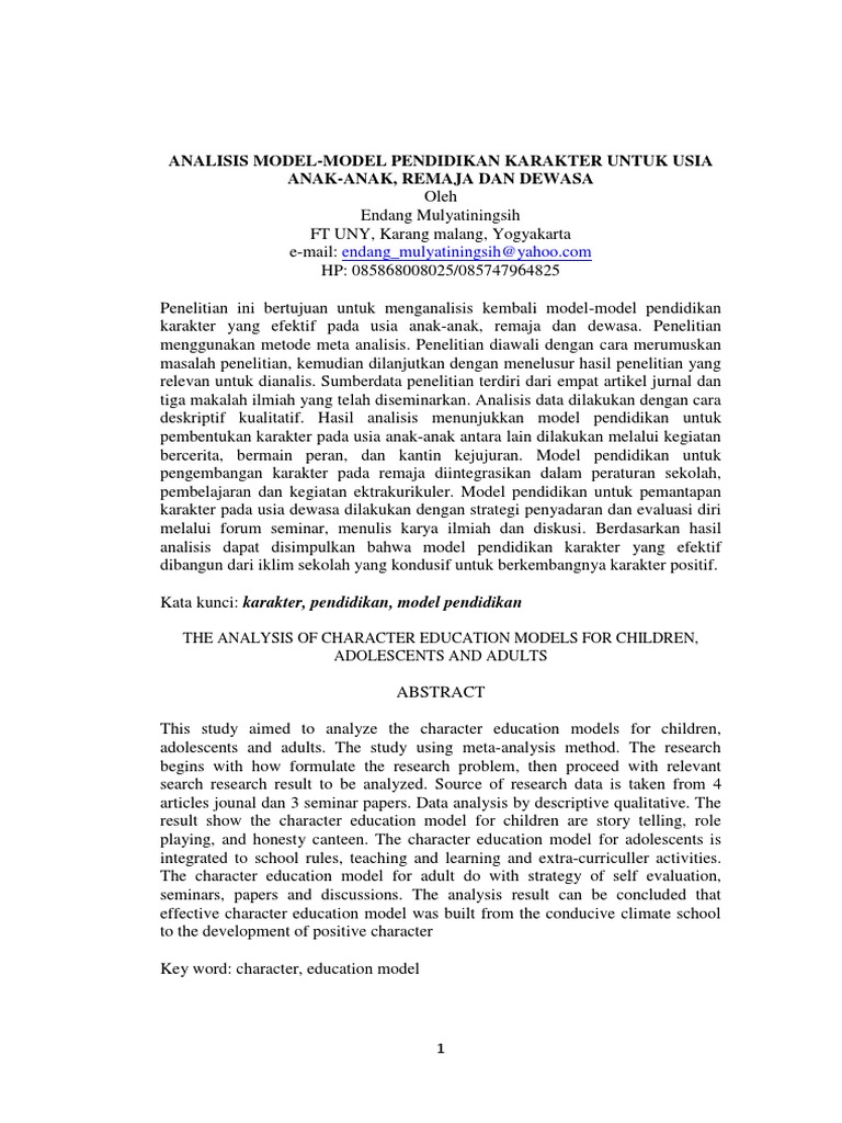 13B - Analisis Model Pendidikan Karakter PDF | PDF | Karier & Perkembangan