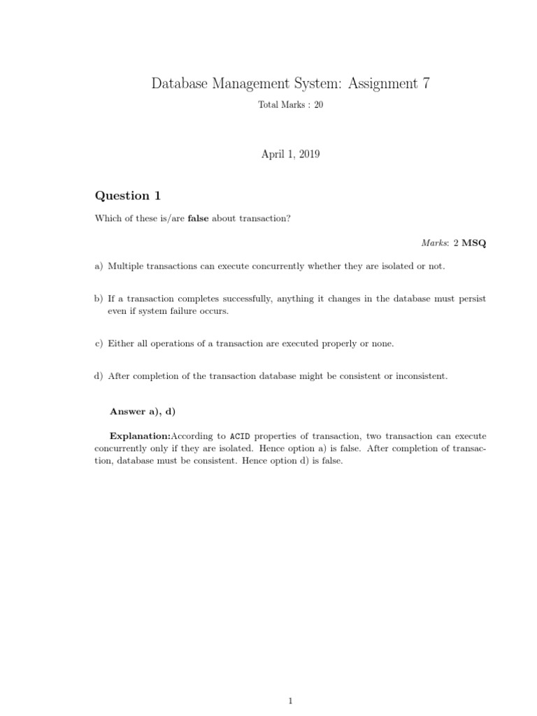 Database Management System Assignment 7 | PDF | Synchronization | Data ...