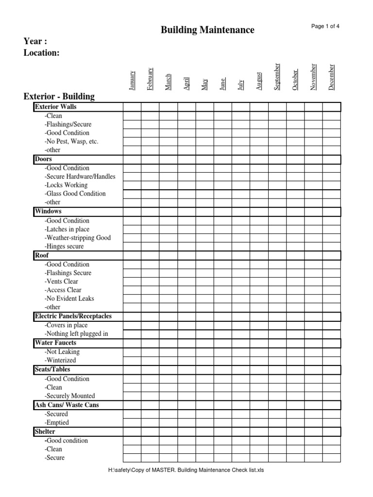 Building Maintenance Checklist PDF Format Template ...