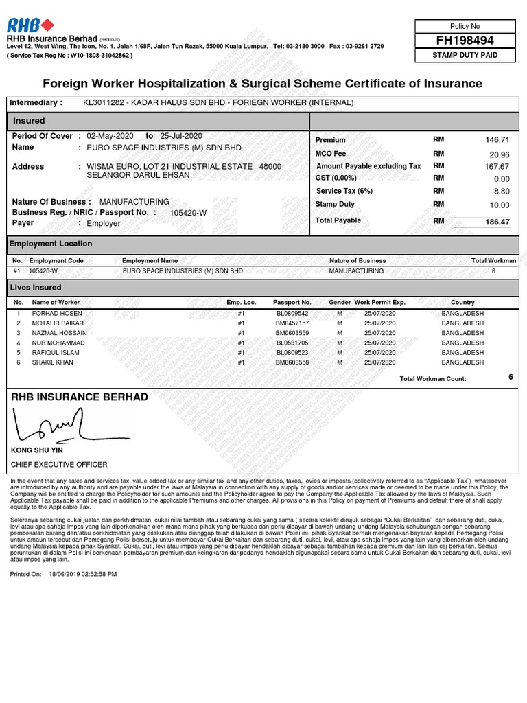 FH198494 PDF | PDF | Taxes | Insurance