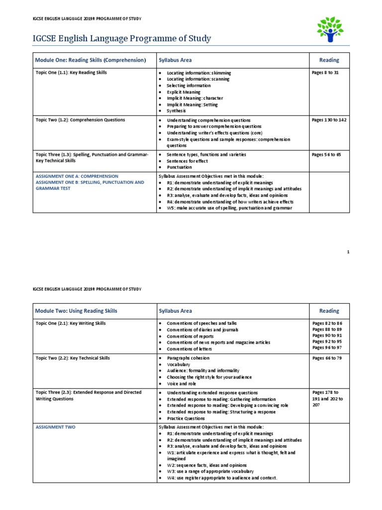 Cambridge IGCSE First Lang English Programme of Study | PDF | Reading ...