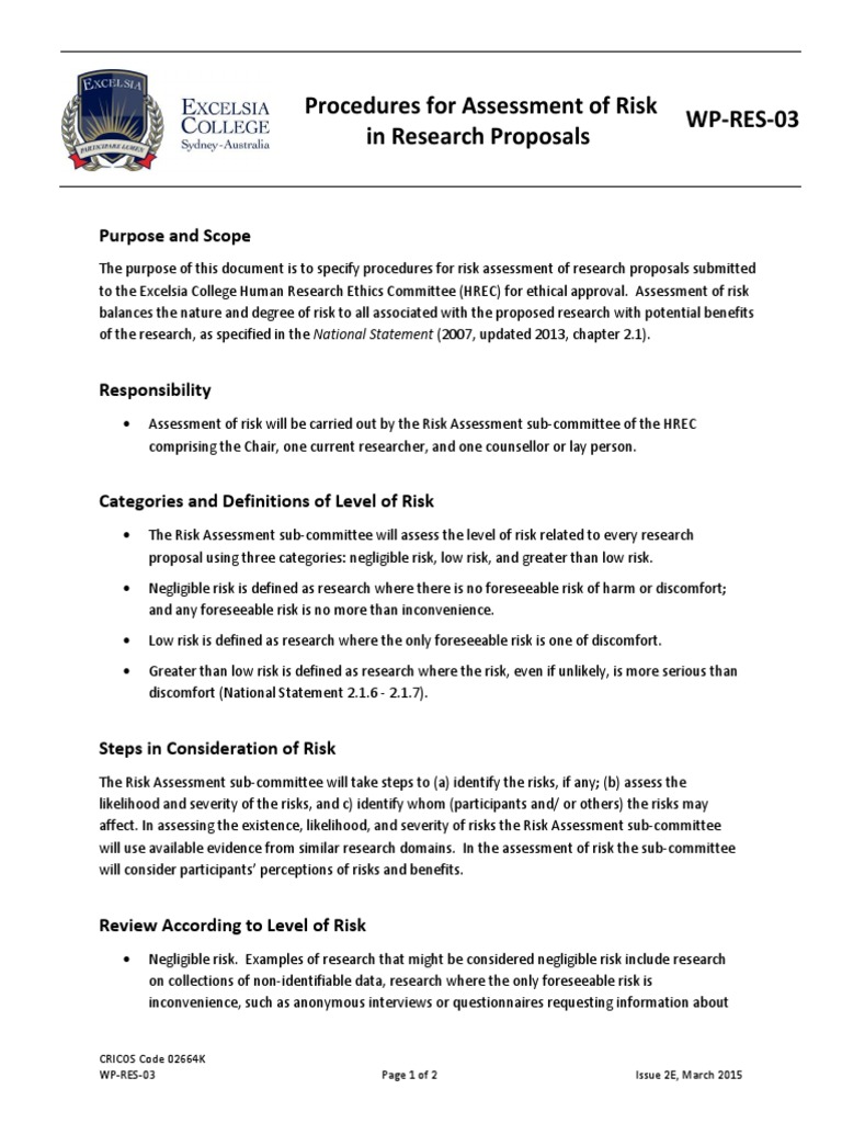 Procedures For Assessment of Risk in Research Proposals WP-RES-03 | PDF ...