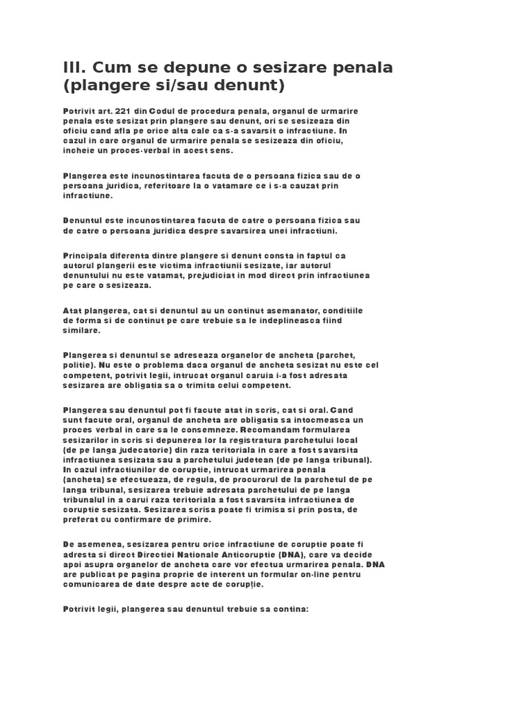 Documentatie PT Plangere Penala | PDF