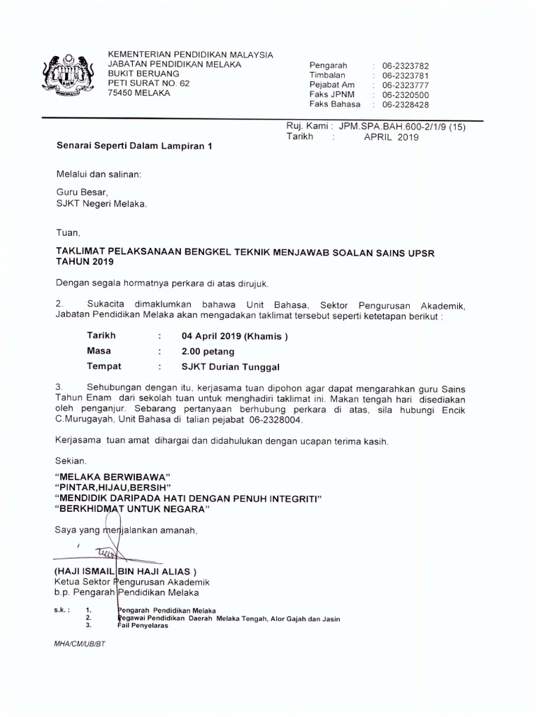 Taklimat Pelaksanaan Bengkel Menjawab Soalan Sains Upsr