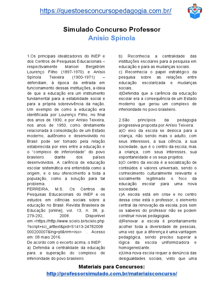 Simulado para Concurso de Professor | PDF | Pedagogia | Brasil