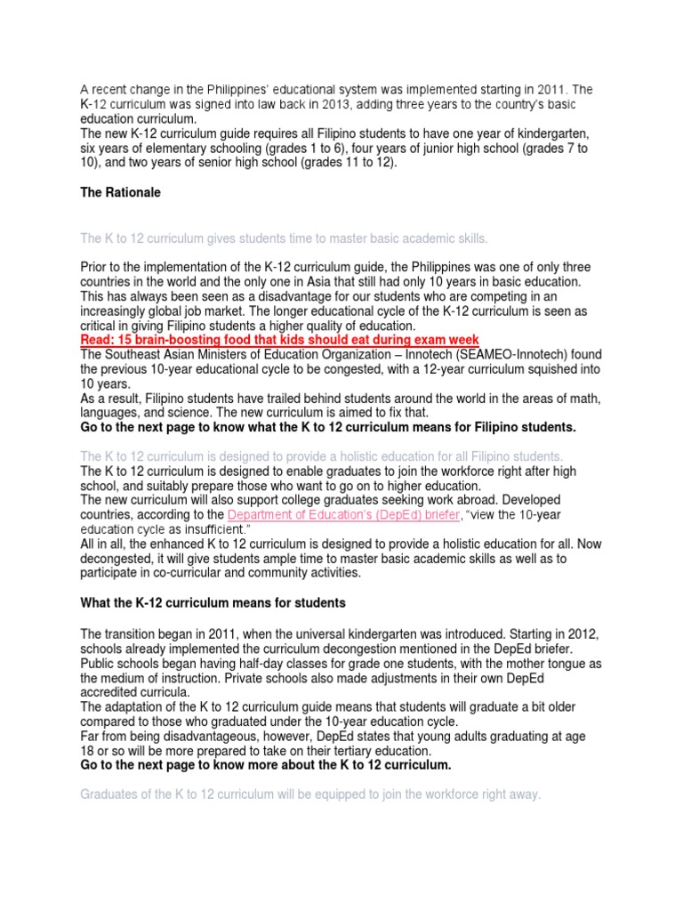 A Recent Change in The Philippines | PDF | Curriculum | Kindergarten