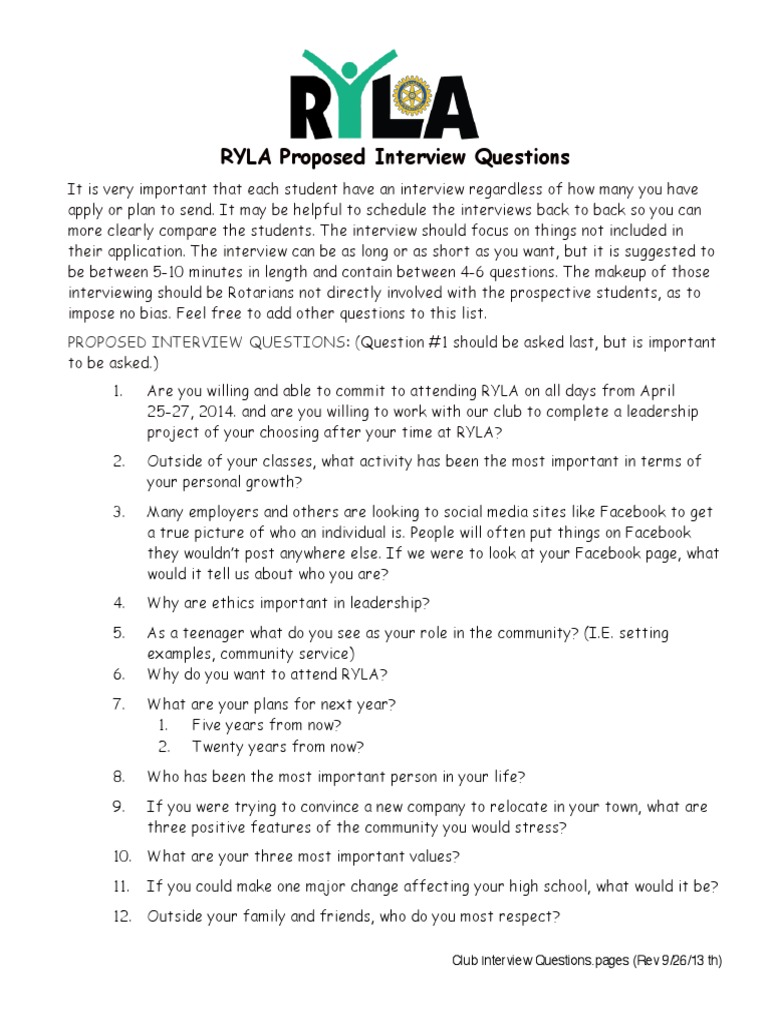 RYLA Interview Questions Guide | PDF | Facebook | Communication
