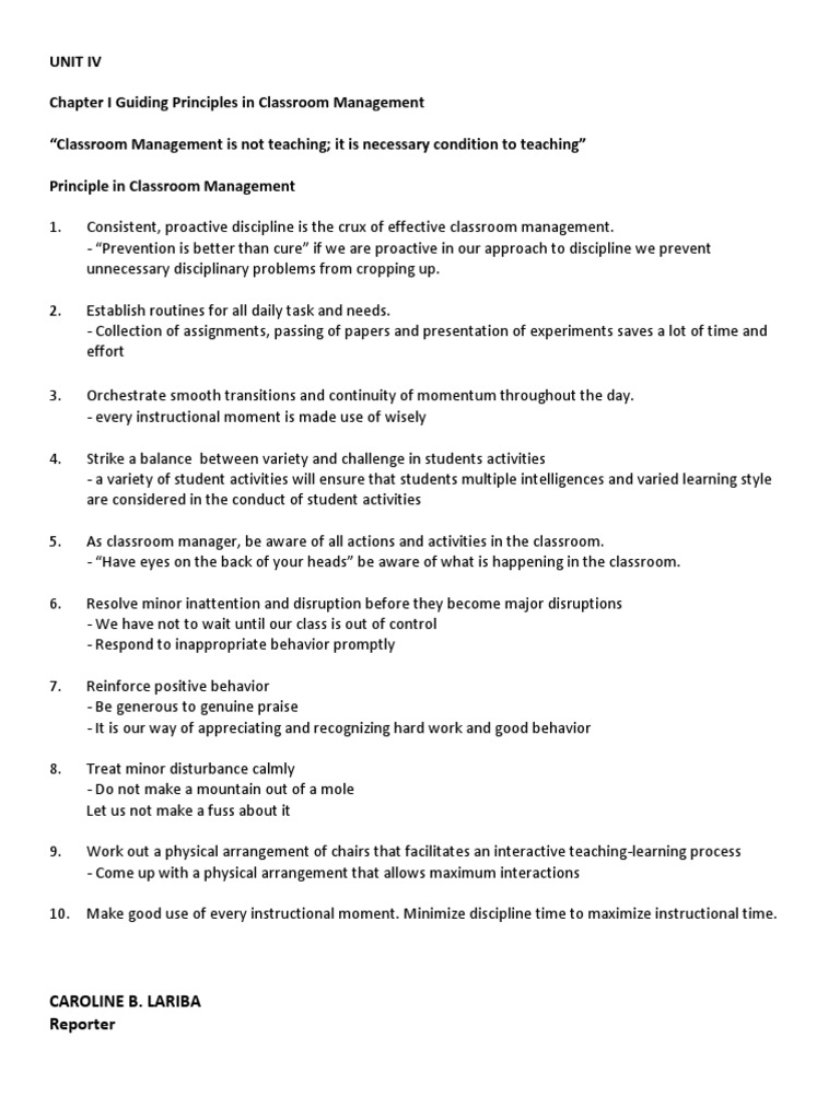 Classroom Management Principles | PDF