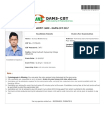 Admit Card - Dams-Cbt 2017: Candidate Details Centre For Examination