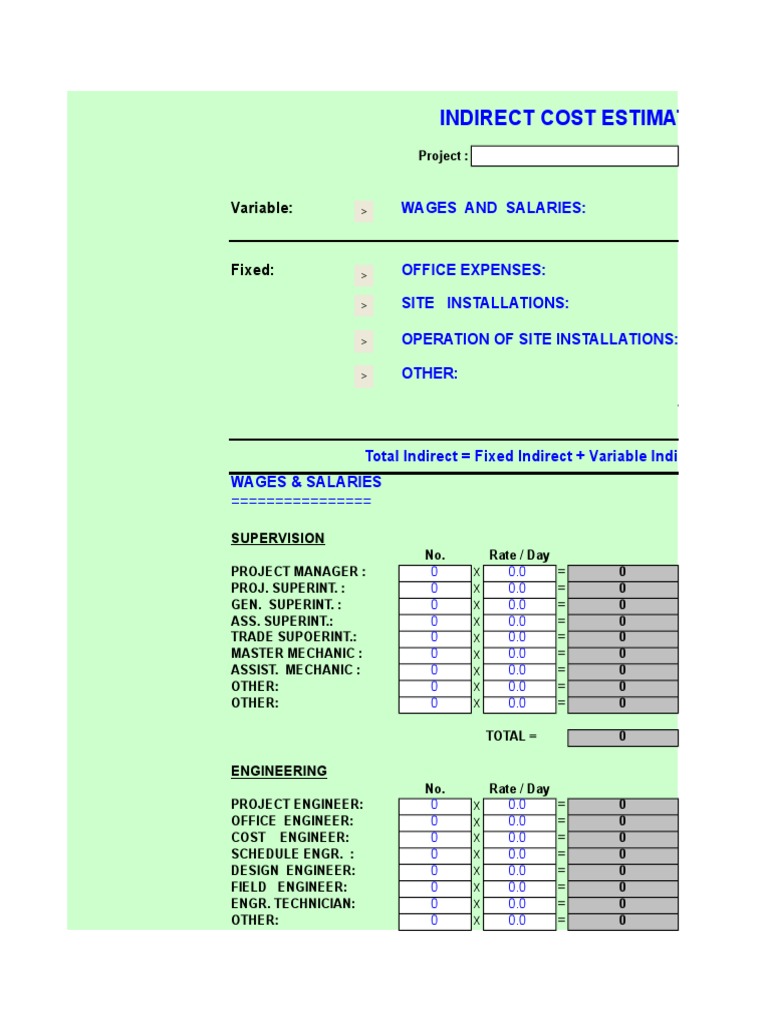 Indirect Cost Estimate Insurance Warehouse