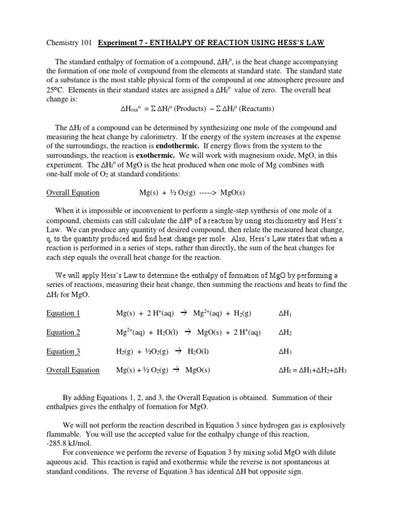 Determining the Enthalpy of Formation of Magnesium Oxide through a