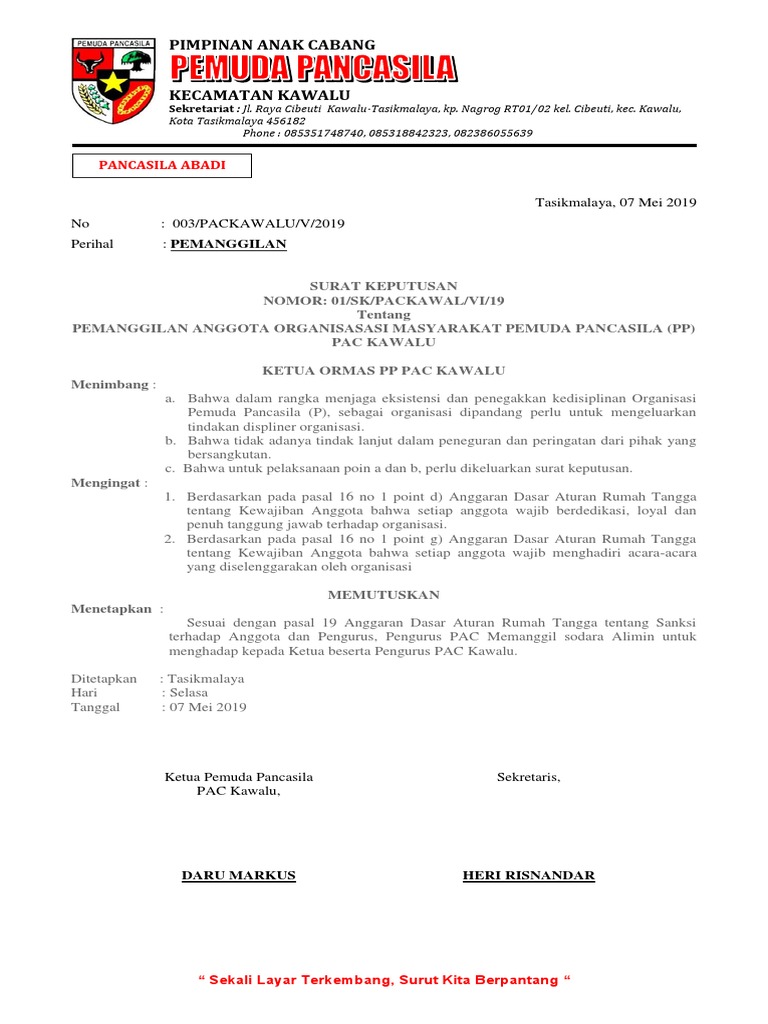 Surat Teguran Untuk Anggota Pp