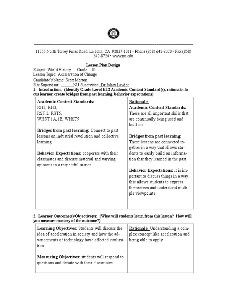 World History Lesson Plan: Acceleration | PDF | Special Education ...