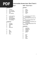 Pre-Intermediate Answer Keys: Short Tests A: UNIT 1 Short Test 1 UNIT 1 Short Test 2