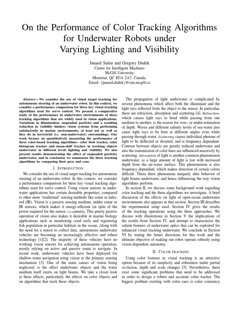 Underwater Color Tracking Algorithms | PDF | Rgb Color Model | Image ...