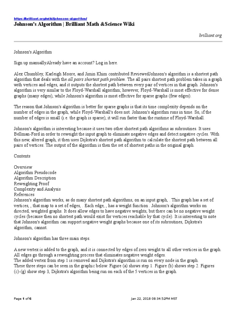 Johnsons Algorithm Brilliant Math Amp Science Wiki PDF Vertex