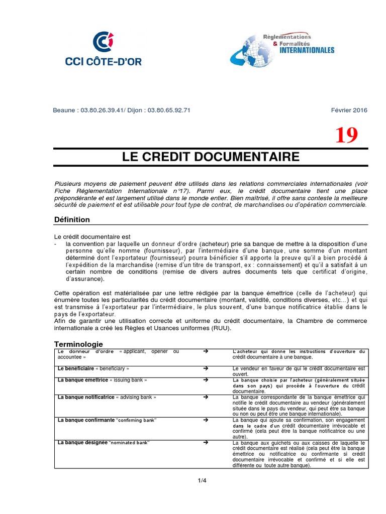 Comment Derouler Le Credit Documentaire Back To Back Schéma Fiche 19 Credit Documentaire | PDF | Lettre de crédit | Bancaire