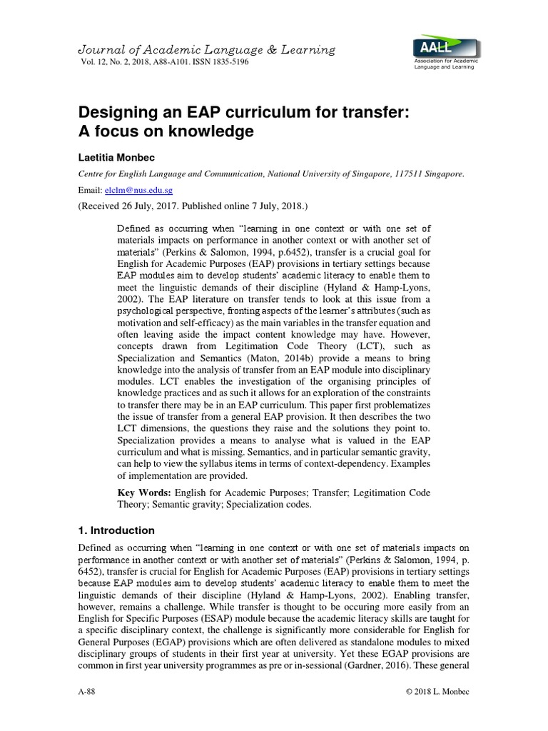 Monbec 2018 Designing An EAP Curriculum | PDF | Curriculum | Noun