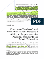 Byo (1999) Classroom Teachers' and Music Specialists Perceived Ability to Implement the National Standards for Music Education