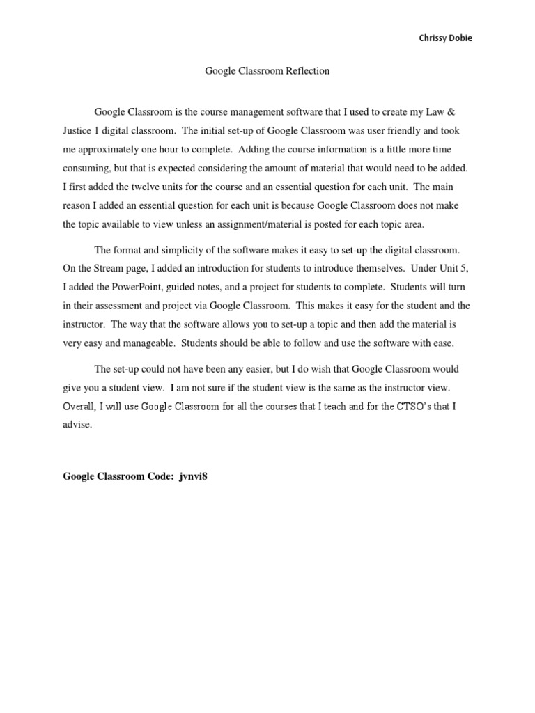 Dobie Google Classroom Reflection Pdf