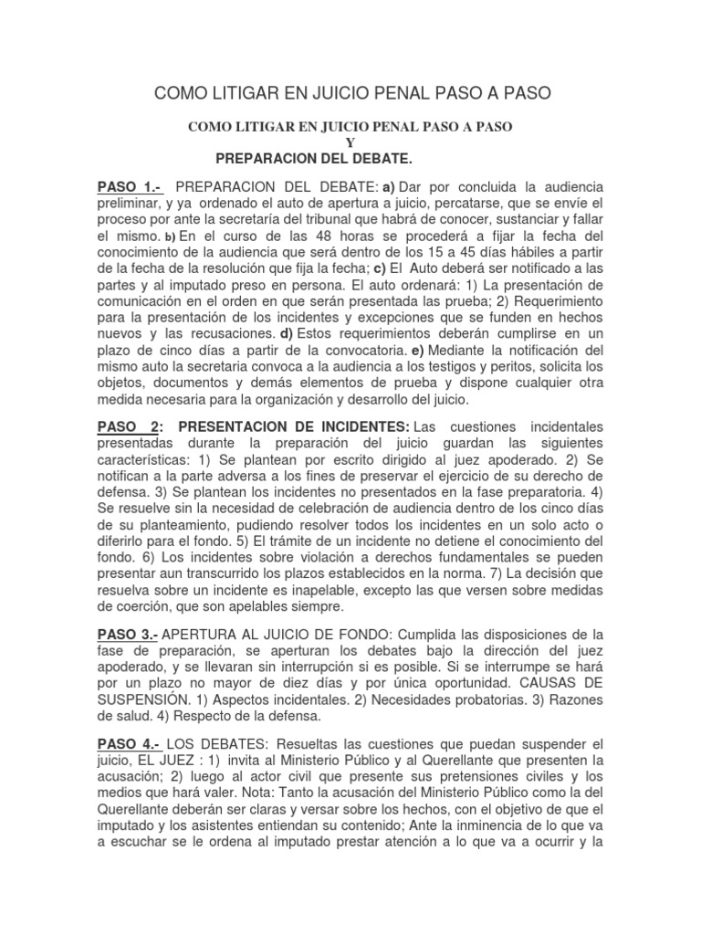 Como Litigar en Juicio Penal Paso A Paso | PDF | Queja | Conocimiento
