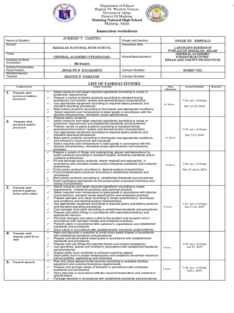 Immersion Worksheets for Baking Students | PDF | Cakes | Desserts