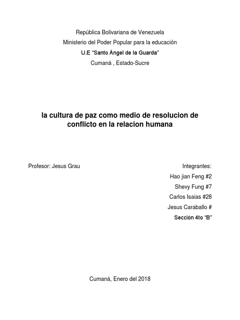 Cultura de paz y resolución de conflictos | PDF | Conflicto (proceso ...