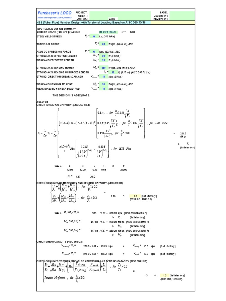 HSS Tube Design Under Combined Torsion, Shear, Axial Compression and ...