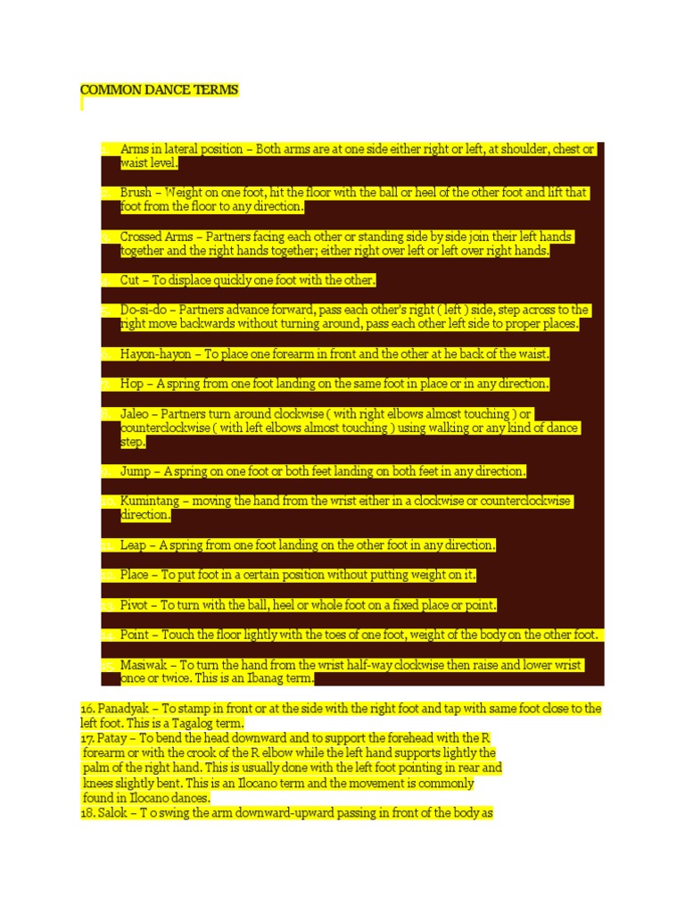 Common Dance Terms PDF Sports