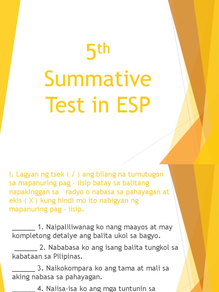 5th Summative Test in ESP | PDF