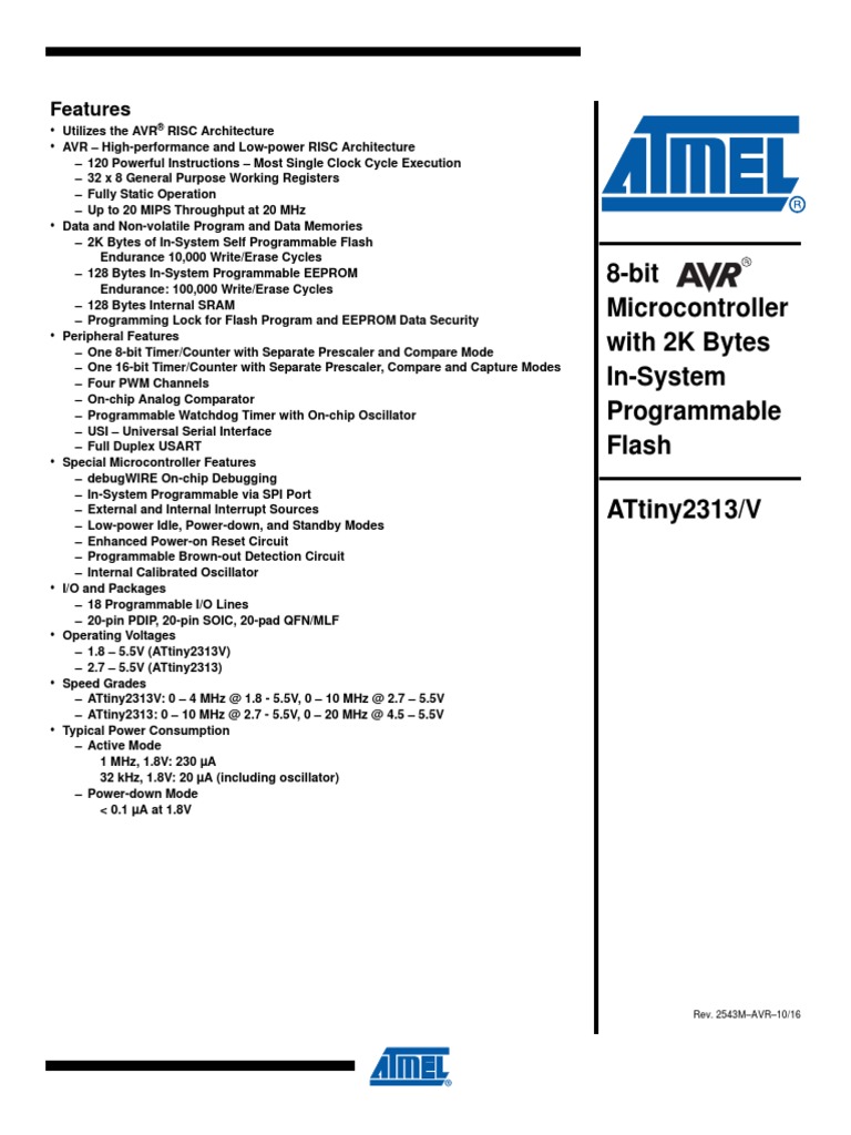 ATtiny2313 Datasheet | Microcontroller | Flash Memory