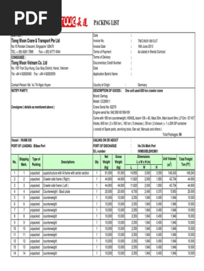 Packing List Demag CC2800-1