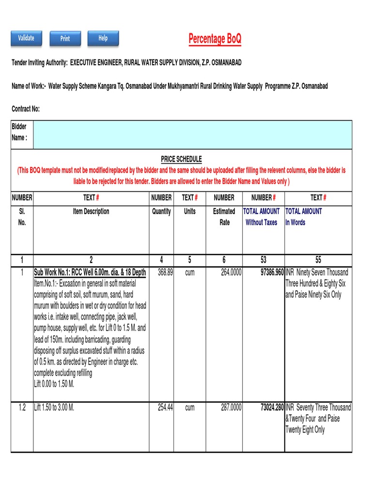 Water Supply Scheme Tender BOQ Template | PDF | Pump | Pipe (Fluid ...